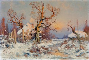 Talvimaisema ilta-auringossa. Juli Julievich (Julius) von Kleverin (1850-1924) maalaus, öljy kankaalle, 1800-luvun loppu - 1900-luvun alku. Venäläinen taide, realismi. Yksityinen kokoelma. tekijältä Yuly Klever