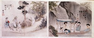 Taiteen ydin: kävely- ja venekohtaus. Sin Yun Bokin (tai Hyewonin) (s. 1758) vedokset. 1700-luvulla. tekijältä Yun bok Sin