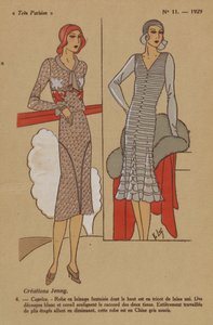 Hyvin pariisilainen, 1929, nro 11: Creations Jenny. / 4. - Päähänpisto. - Villainen mekko... tekijältä Y.v. Luq