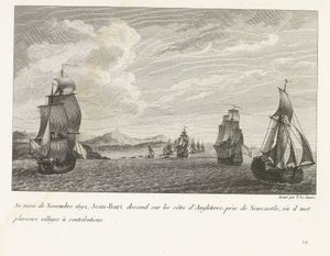 Jan Bart voor de Engelse kust Newcastlessa, 1692 Marraskuussa 1692 Jean-Bart laskeutuu Englannin rannikolle Newcastlen lähelle, missä hän antaa useita kyliä lahjoituksille (otsikko esineessä) Kokoelma Jean-Bartin, siiven päällikön, taisteluista