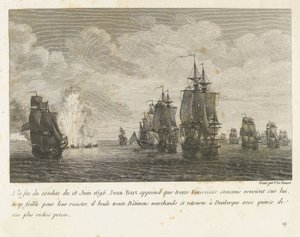 Treffen tussen een vloot onder Jan Bart en een Hollandse vloot, 1696 Taistelun päätteeksi 18. kesäkuuta 1696 Jean-Bart saa tietää, että kolmetoista vihollisalusta (...) ja palaa Dunkirkiin viidentoista rikkain palkintonsa kanssa (nimi esineessä) Comban kok
