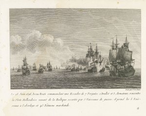Treffen tussen een vloot onder Jan Bart en een Hollandse vloot, 1696 18. kesäkuuta 1696 Jean-Bart, joka komentaa 7 fregatin laivuetta (...) tapaa Itämereltä tulevan Hollannin laivaston (nimi esineessä) Kokoelma Esc:n päällikön Jean-Bartin taisteluista