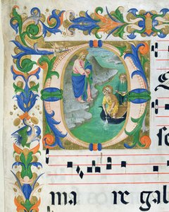 Ms 515 f.1r Kalojen ihmeellinen veto, kuorokirjasta, toteutettu ennen vuotta 1449 yksityiskohta 88903:sta tekijältä Zanobi di Benedetto Strozzi