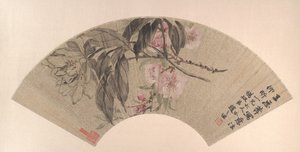 Persikkakukat ja pioni, n. 1860. tekijältä Zhao Zhiqian