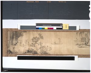 Kalastajien elämää joen varrella, 1700-luku (mustetta ja väriä silkissä, käsirulla) tekijältä Zhou Shanguan