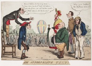 "Sopiva teksti!", satiirinen ilmapalloluonnos, n. 1842 tekijältä Frederick (attr. to) Barnard