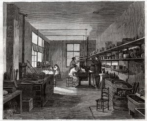 Atelier de galvanoplastie. Galvanointipaja. tekijältä Frederick (attr. to) Barnard