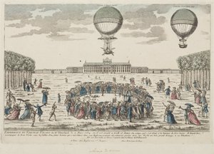 Blanchardin ensimmäinen nousu ilmapallolla 2. maaliskuuta 1784 tekijältä Frederick (attr. to) Barnard