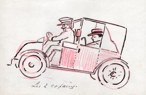 Auto kuljettajan kanssa. noin 1910 (piirustus) tekijältä . .