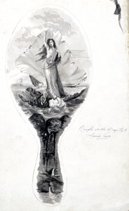Suunnittelu peilin selkänojalle, jossa on Venus kuoressaan, n. 1870-1875 tekijältä Frederick (attr. to) Barnard
