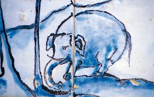 Elefantti, azulejos-laatat, Fronteiran markiisipalatsi, Lissabon, Portugali, Yksityiskohta