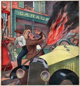 Feu dans une pompe a essence. Tulipalo huoltoasemalla. tekijältä Ferdinand Georg Waldmuller