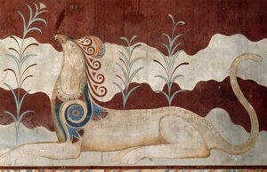Griffin, fresko valtaistuinhuoneessa, Knossoksen palatsi, Kreeta, Kreikka, minolainen sivilisaatio