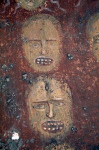 Heads of damned, Last Judgment -fresko bysanttilaisessa Odigitrian tai Agitrian kirkossa, Manin niemimaalla, Peloponnesos, Kreikka tekijältä Georg Carl Heinrich Dollmann