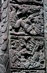Hieroglyfit Stela D:ssä Quiriguassa, Izabalissa, Guatemalassa, myöhäisklassinen aika, n. 600-900 jKr (kuva) tekijältä Hippolyte Lalaise Devéria