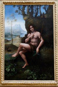Louvre-museo, Pariisi, Ranska. Leonardo da Vincin työpaja, Francesco Melzi, Pyhä Johannes Kastaja, öljytaulu siirretty kankaalle, n. 1510-1520. tekijältä . .