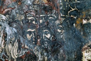 Mieshahmot, vaurioitunut fresko Agios Vasileiosin kirkon katossa, Vavouledo, Kreeta, Kreikka (kuva) tekijältä Georg Carl Heinrich Dollmann