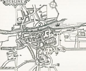 Irlannin Dublinin kartta vuonna 1610, Own Country -julkaisusta, julkaistu 1898 tekijältä Ferdinand Georg Waldmuller