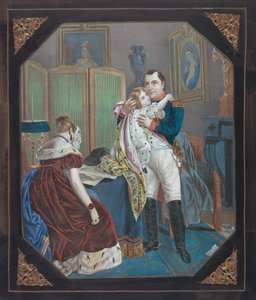 Napoleon ja keisarinna Marie-Louise Rooman kuninkaan kanssa, n. 1860 (litografia) tekijältä . .