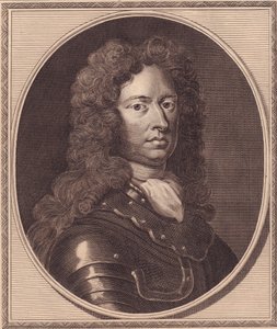 Englannin sotilaan Thomas Tollemachen (noin 1651-1694) muotokuva, John Goldarin (1729-1795) kuparikaiverrus G Knellerin maalauksesta tekijältä William Walcutt