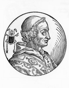 Johannes V:n (635-686), katolisen kirkon 82. paavin muotokuva vuodesta 685, kaiverrus