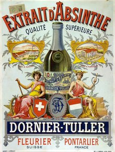 Mainos Ornier Tuller -absintista, kromolitografia 1890 tekijältä Frederick (attr. to) Barnard
