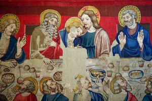 Pyhän Markuksen museo. Villakudos, jossa on jaksoja Kristuksen kärsimyksestä. Viimeinen ehtoollinen. tekijältä . .