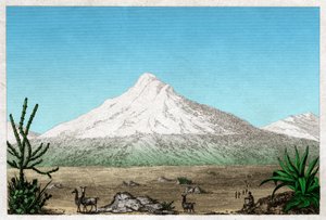 Chimborazo-tulivuori Tapian tasangolta, Ecuadorista. noin 1840 (kaiverrus) tekijältä . .