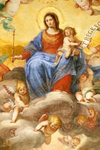 Neitsyt Maria ja lapsi. Tuore. Palazzo Fieschi-Crosa Di Vergagni. Genova. Italia. tekijältä . .