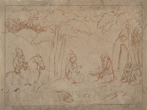 Rama ja Lakshmana vierailevat Askeetin Eremitaasissa, n. 1775-80. tekijältä a first generation master after Nainsukh