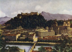 Näkymä Salzburgista ja Hohen-Salzburgista, Itävallasta tekijältä after A. Langfier