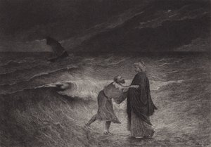 Jeesus ja pyhä Pietari merellä tekijältä after Albert Robida