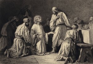 Jeesus rukoilee opetuslastensa keskellä tekijältä after Albert Robida