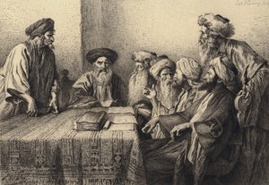 Juudas sanhedrinin edessä tekijältä after Albert Robida