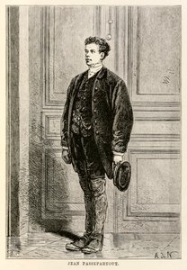 Jean Passepartout, Jules Vernen (1828-1905) teoksesta Maailman ympäri kahdeksankymmenessä päivässä, kaiverrus Louis Dumont (s.1822) 1873