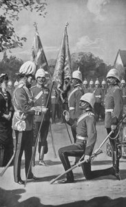 Kuningas Edward esittelee värejä Royal Welsh Fusiliersille, 16. elokuuta 1880