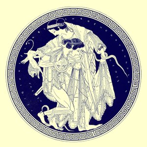 Peleus ja Thetis, kuvitus J. E. Harrisonin ja D. S. MacCollin kreikkalaisesta maljamaalauksesta, julkaistu 1894 (digitaalisesti paranneltu kuva)