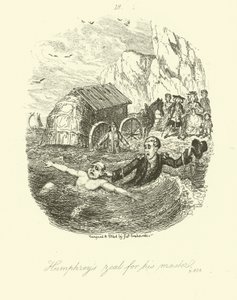 Tobias Smollettin Humphry Clinker -teoksen kuvitus. tekijältä after George Cruikshank