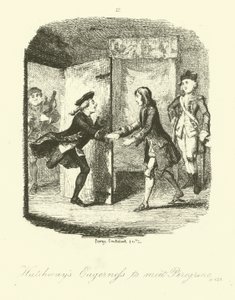 Tobias Smollettin kuvitus Peregrine Pickle -teokseen. tekijältä after George Cruikshank