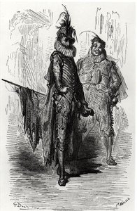 Kuvitus Le Capitaine Fracassesta, kirjoittanut Theophile Gautier (1811-72), kaivertanut Fortune Louis Meaulle (1844-1901) 1866 tekijältä Gustave after Dore