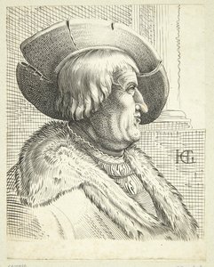 Fantasia muotokuva vanhasta miehestä, jolla on hattu profiilissa tekijältä after Hendrick Goltzius