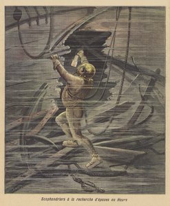 Sukeltajat etsivät hylkyä Le Havressa tekijältä after Henri Meyer