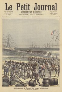 Senegalilaiset joukot poistumassa Cotonoun uudella laiturilla Dahomeyssa