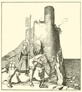 Sir Tristram tulee sir Nabonin linnaan tekijältä after Howard Pyle