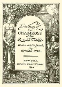Pyöreän pöydän mestareiden tarinan otsikkosivu tekijältä after Howard Pyle