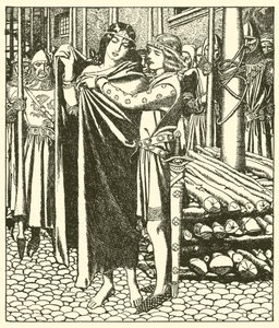 Tristram auttaa Lady Moeyaa tekijältä after Howard Pyle