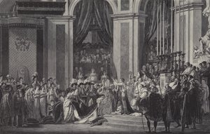 Napoleonin kruunajaiset Ranskan keisariksi Notre Dame de Parisissa, 1804. tekijältä after Jacques Louis David