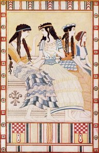 Ladies of the Minoan Court, kuvitus Donald A. Mackenzien teoksesta "Myths of Crete and Pre-Hellenic Europe", julkaistu vuonna 1917