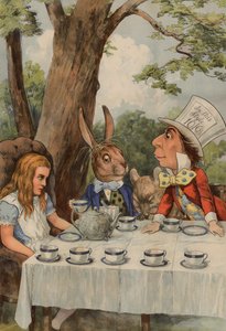 Liisa Ihmemaassa The Mad Hatters -teekutsut kuvaava juliste