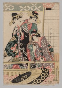 Yoshiwaran naiset katsovat kadulle keväällä tekijältä after Kitagawa Utamaro